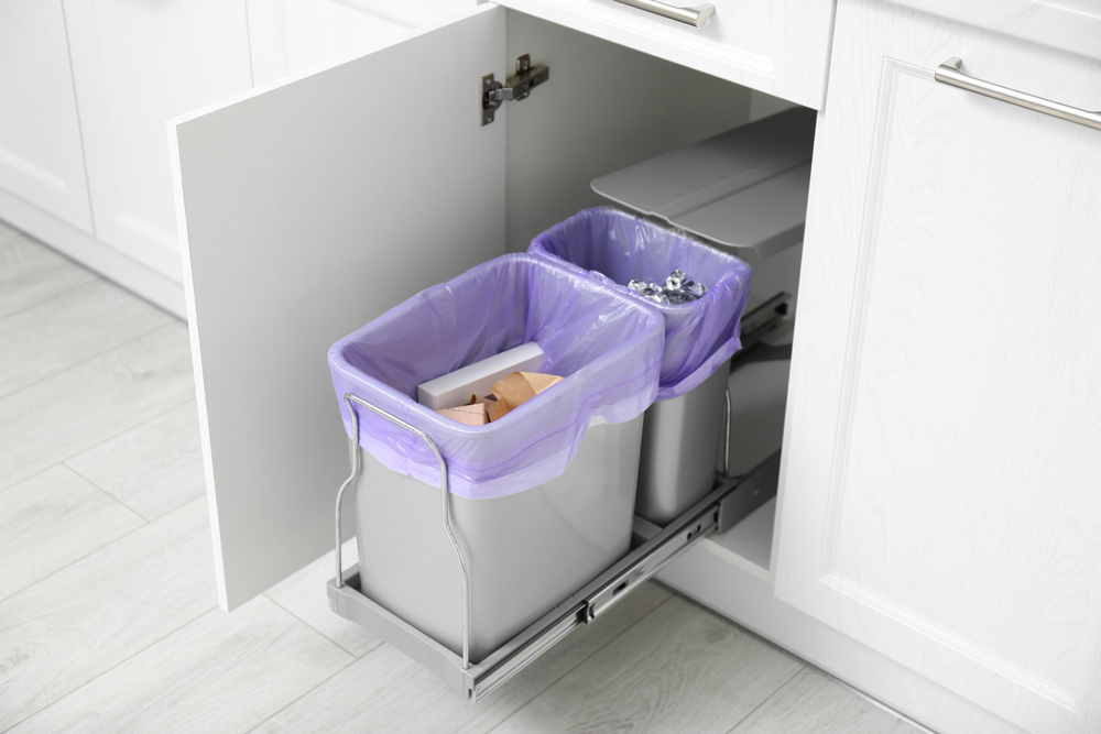 Open,Cabinet,With,Full,Trash,Bins,For,Separate,Waste,Collection Frameless Cabinets